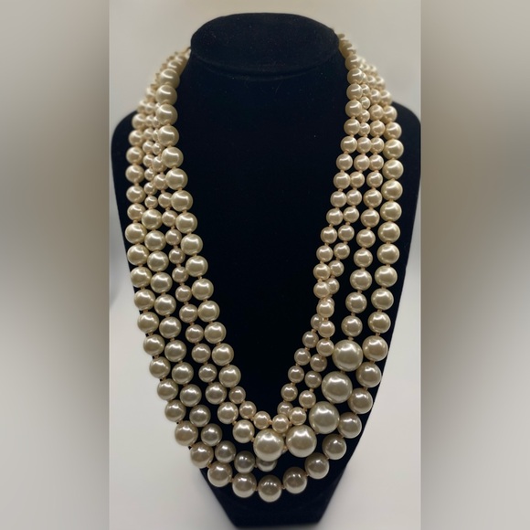 J. Crew Four Strand Faux Pearl Twisted Hammock Gold Tone Necklace πHPπ - Picture 11 of 11